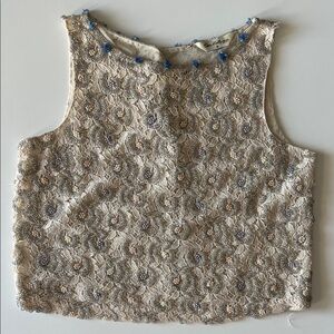 Miss Selfridge Cream and Blue Lace Blouse